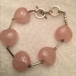 Heart Shaped Rose Quartz Bracelet w/Silver Clasp